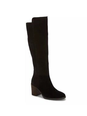 Lucky Brand Bonnay Knee-High Heeled Suede Boots Black Women's - 5M